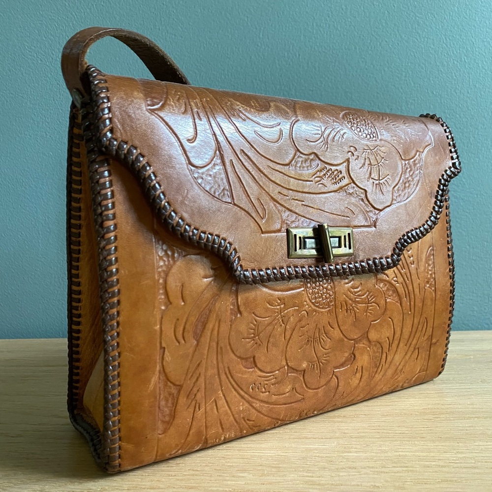 Vintage Hand-Tooled Leather Handbag